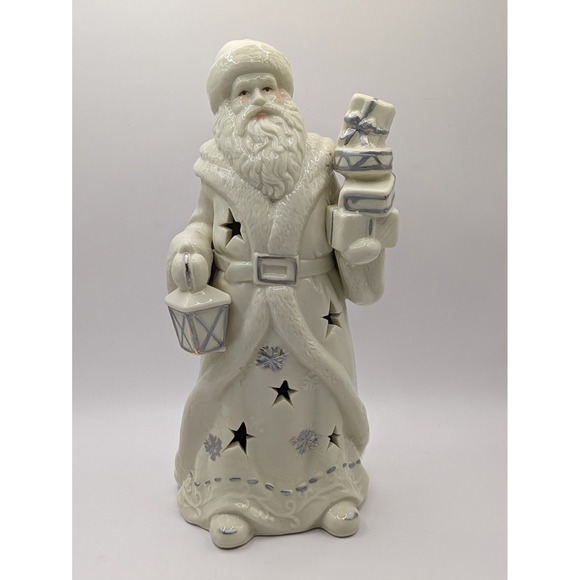 Other - Santa Figurine Holding Lantern Presents Cutout Stars‎ Snowflakes 10"